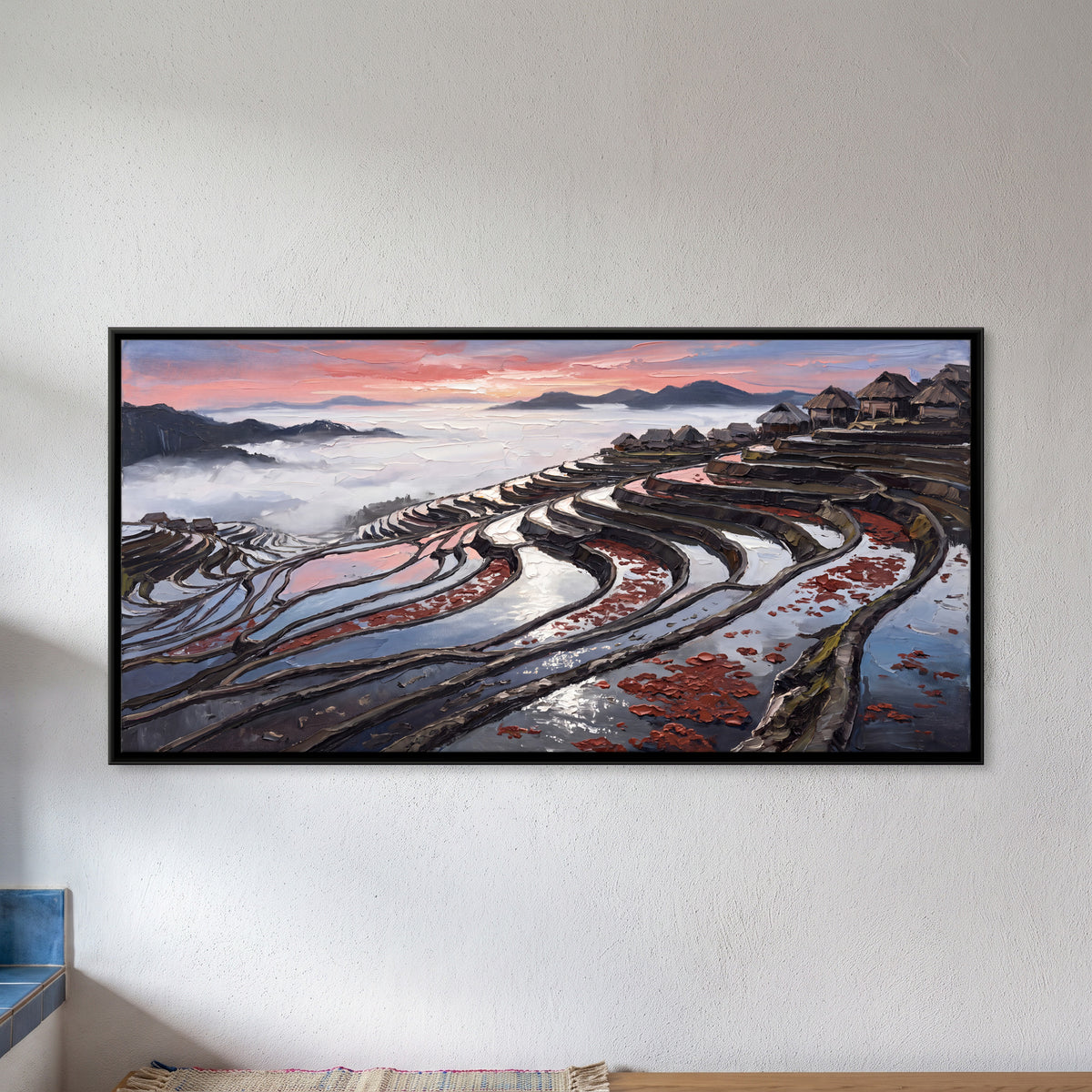 Flooded Rice Terraces at Dawn - framed canvas art hung on a wall