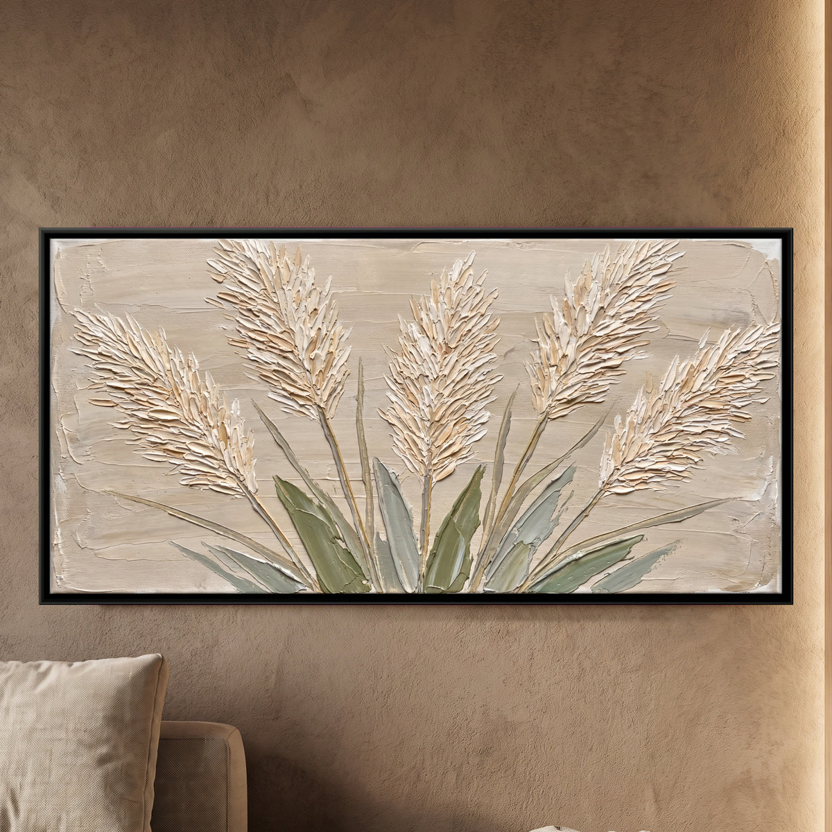Pampas Grass Plumes - framed canvas art hung on a wall