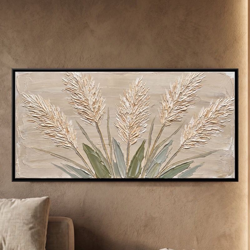 Pampas Grass Plumes - framed canvas art hung on a wall