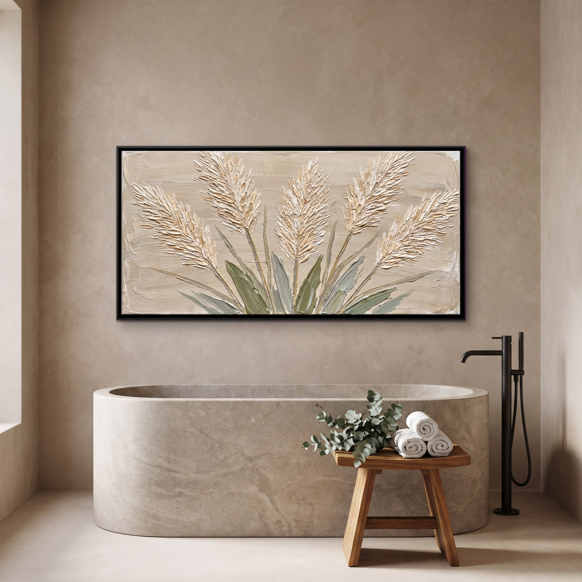 Pampas Grass Plumes - canvas art shown in a styled room