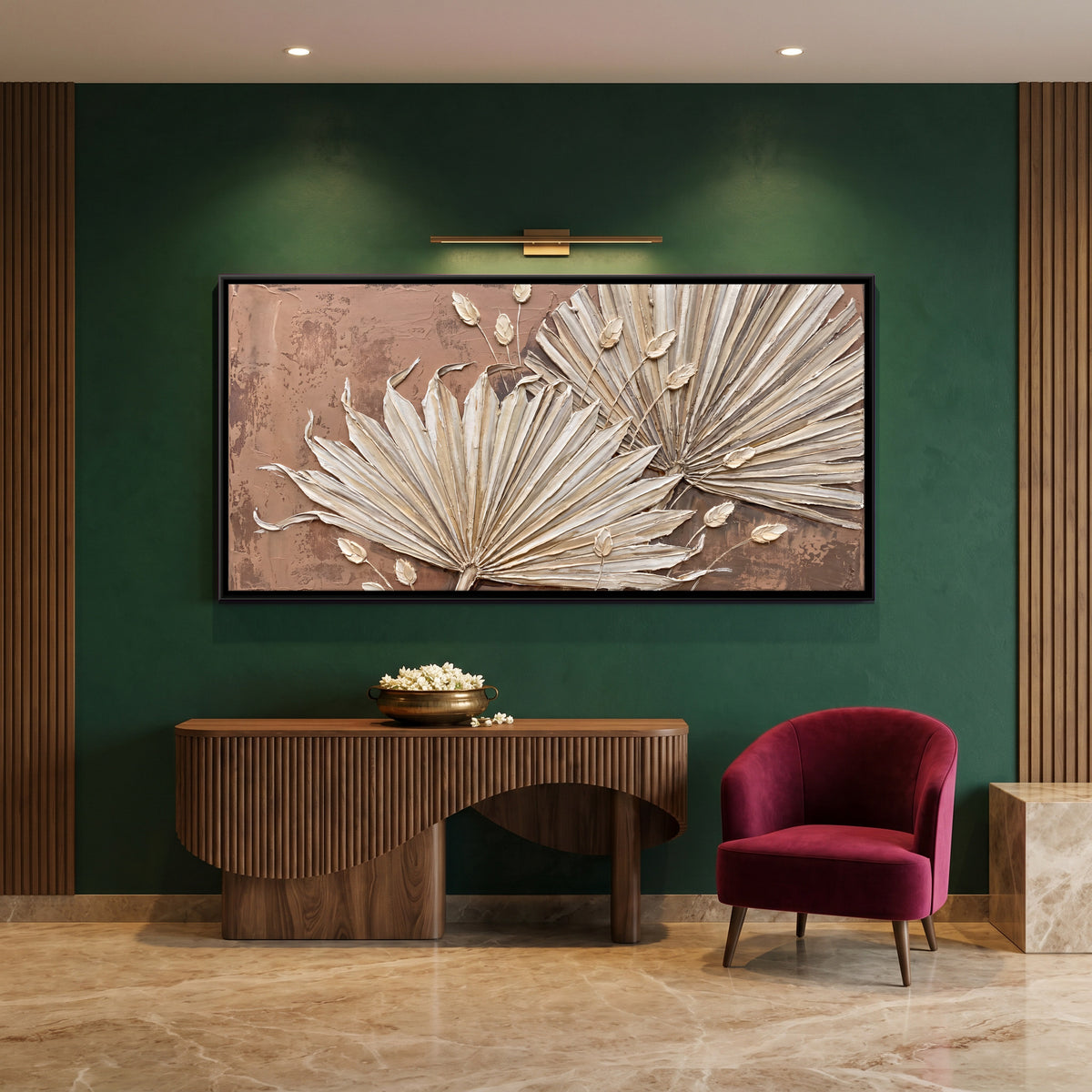 Dried Palm Fronds - canvas art shown in a second room setting