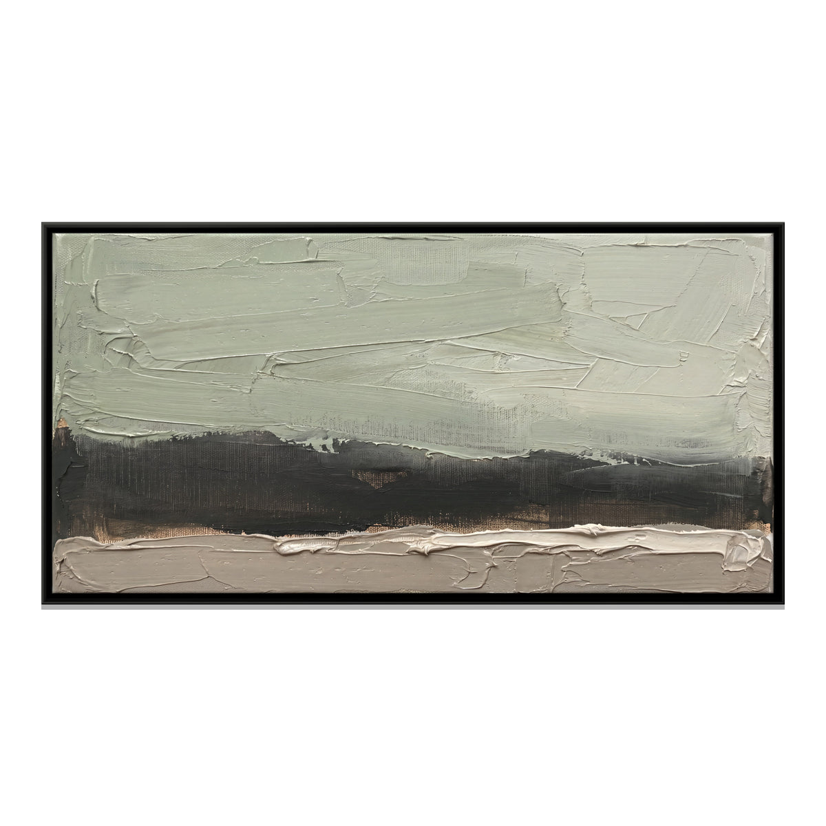 Sage and Charcoal Horizon - framed canvas print, front view