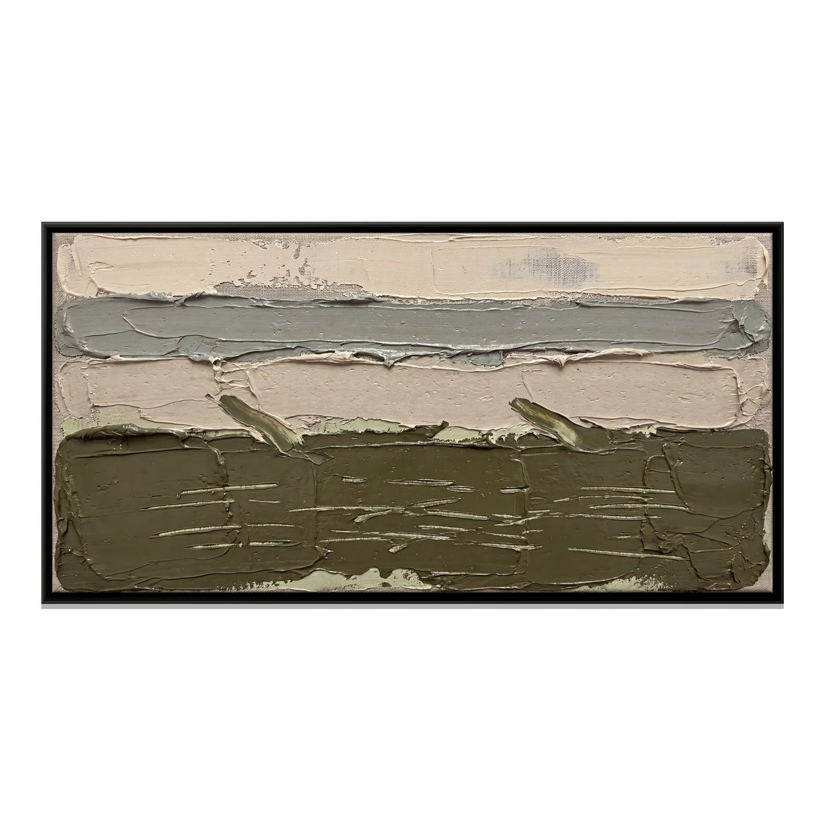 Olive and Oatmeal Horizon - framed canvas print, front view