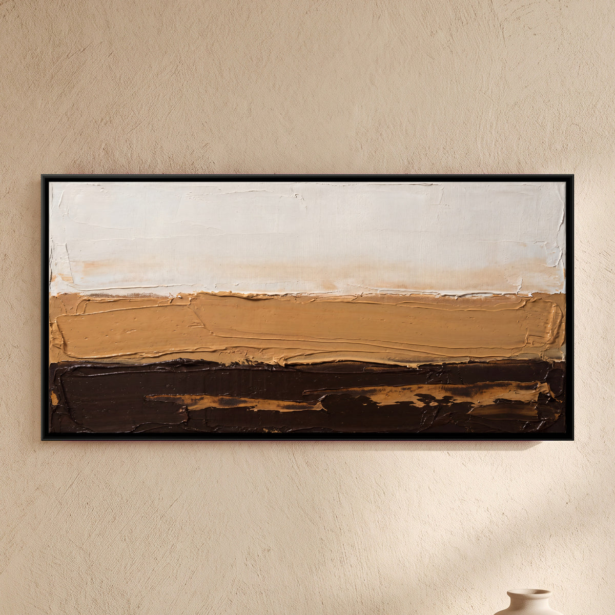 Ochre and Umber Horizon - framed canvas art hung on a wall