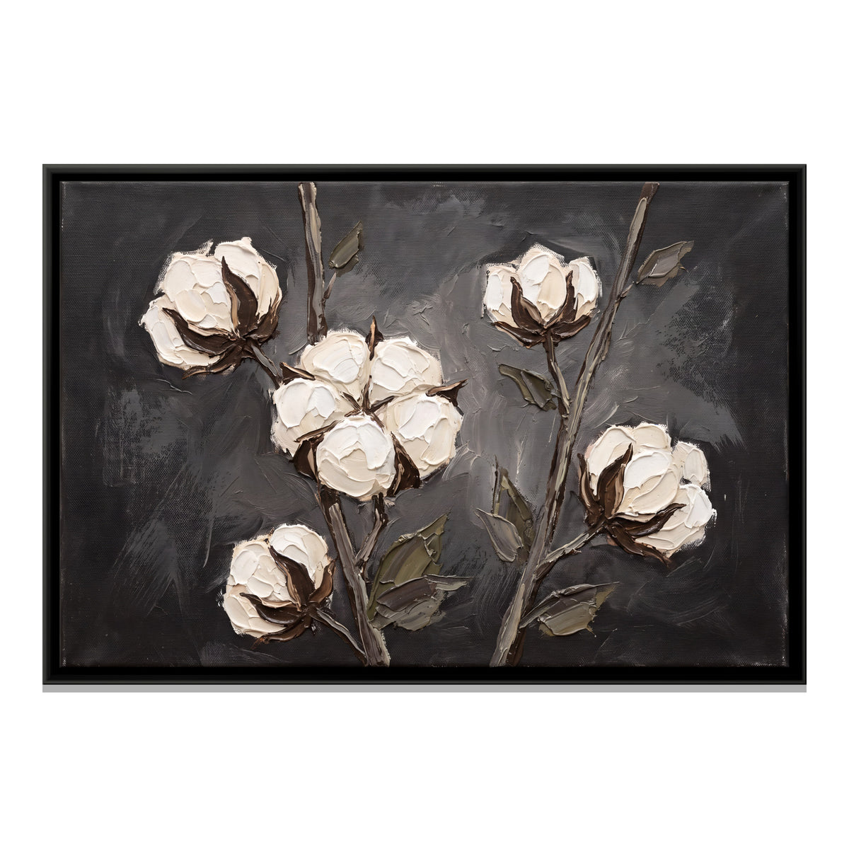 Cotton Bolls on Branches - framed canvas print, front view