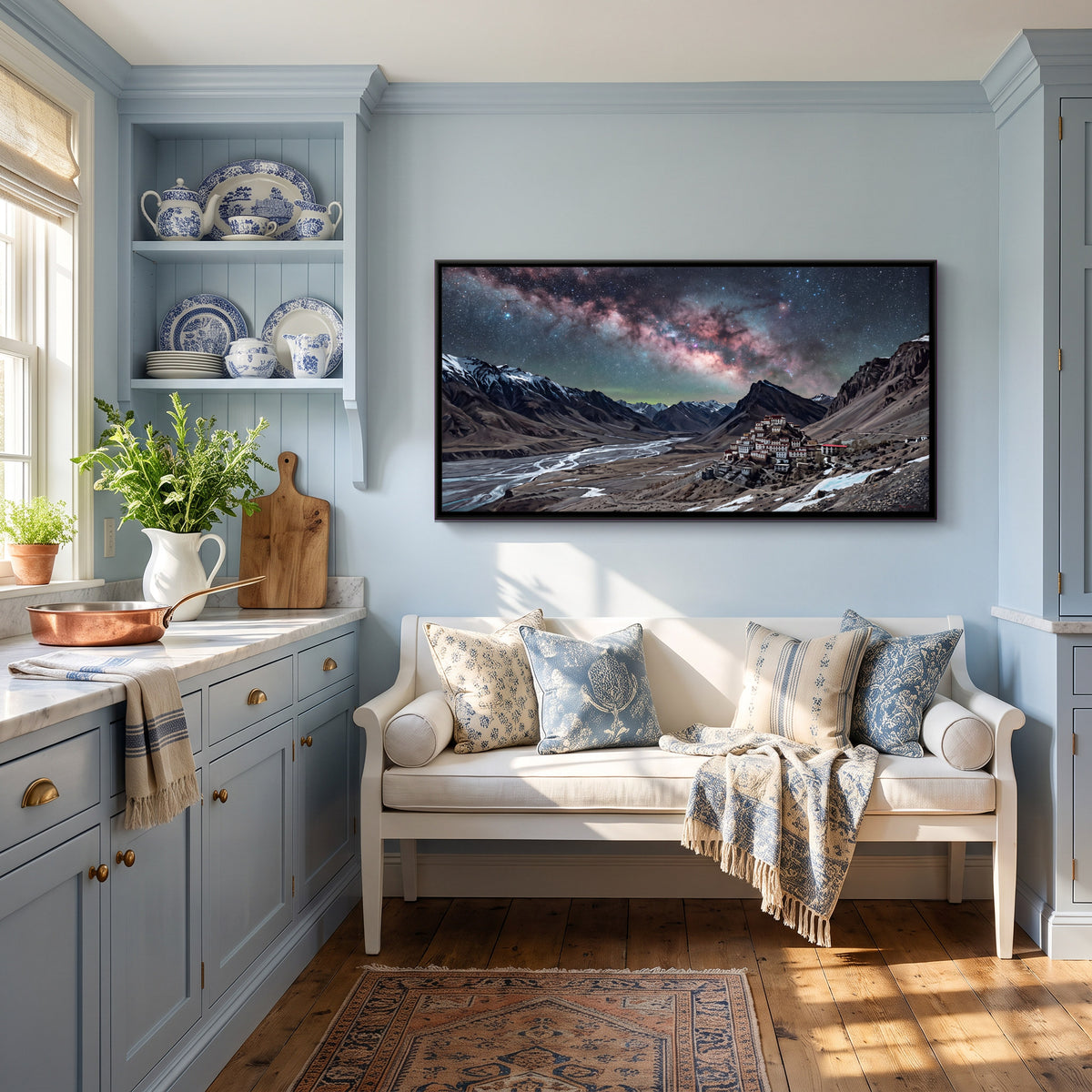 Himalayan Monastery Under the Milky Way - canvas art shown in a second room setting