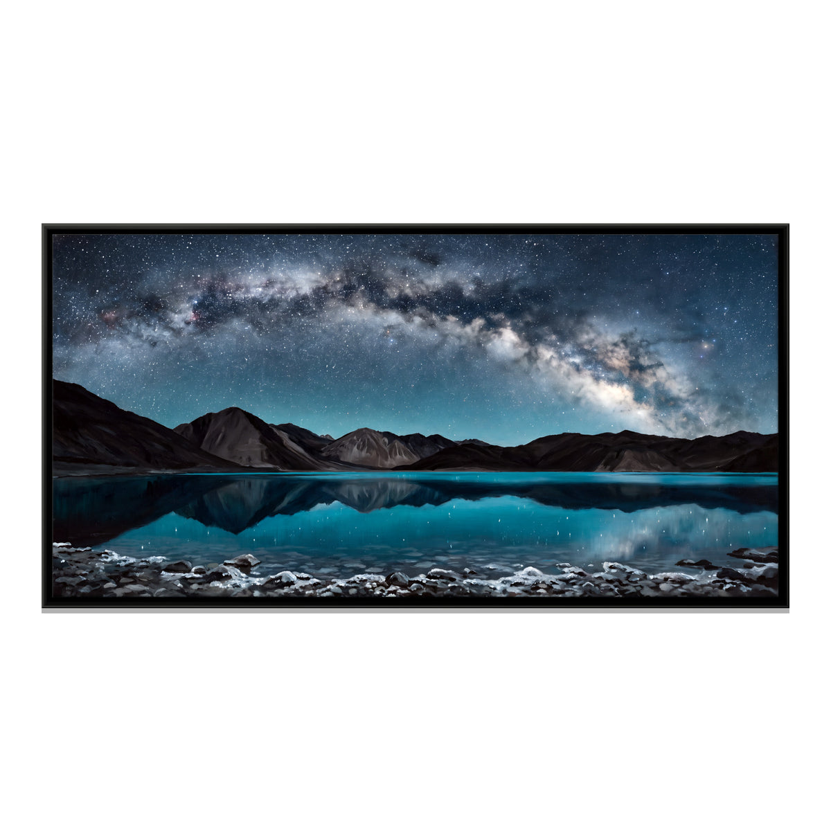 Milky Way Over a Mountain Lake - framed canvas print, front view