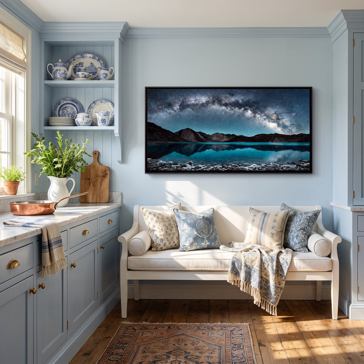 Milky Way Over a Mountain Lake - canvas art shown in a second room setting