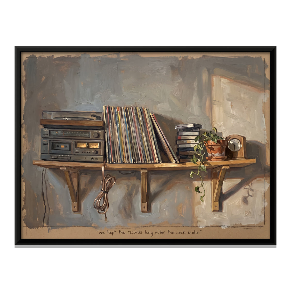 Stereo Shelf with Vinyl Records - framed canvas print, front view