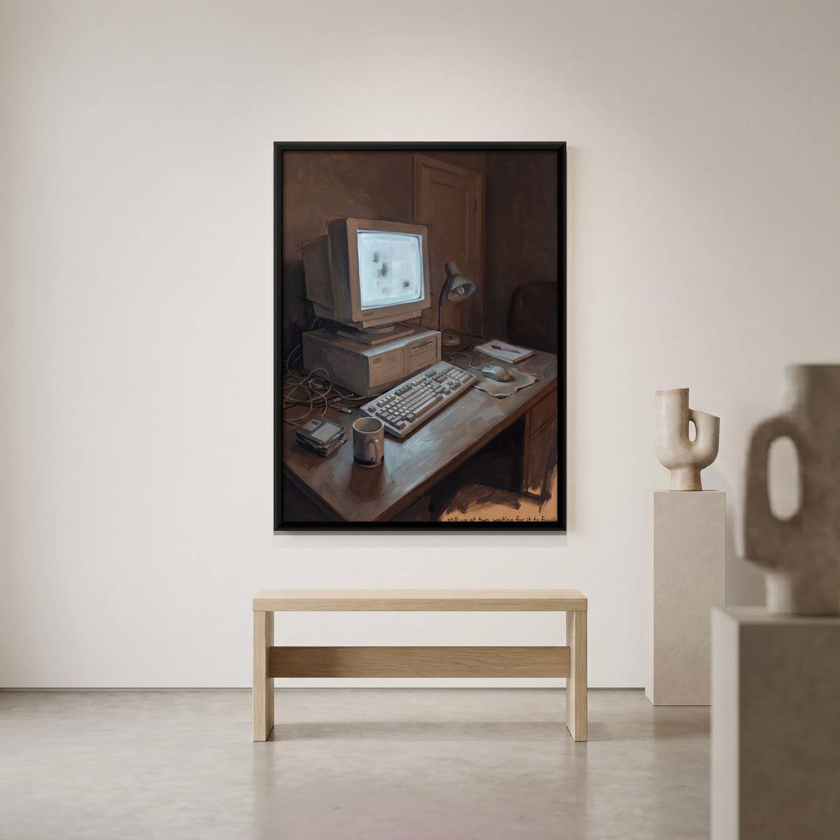 Old Desktop Computer at Night - canvas art shown in a styled room