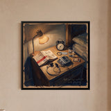 Bedside Table with Cassette Player and Lamp in Terracotta
