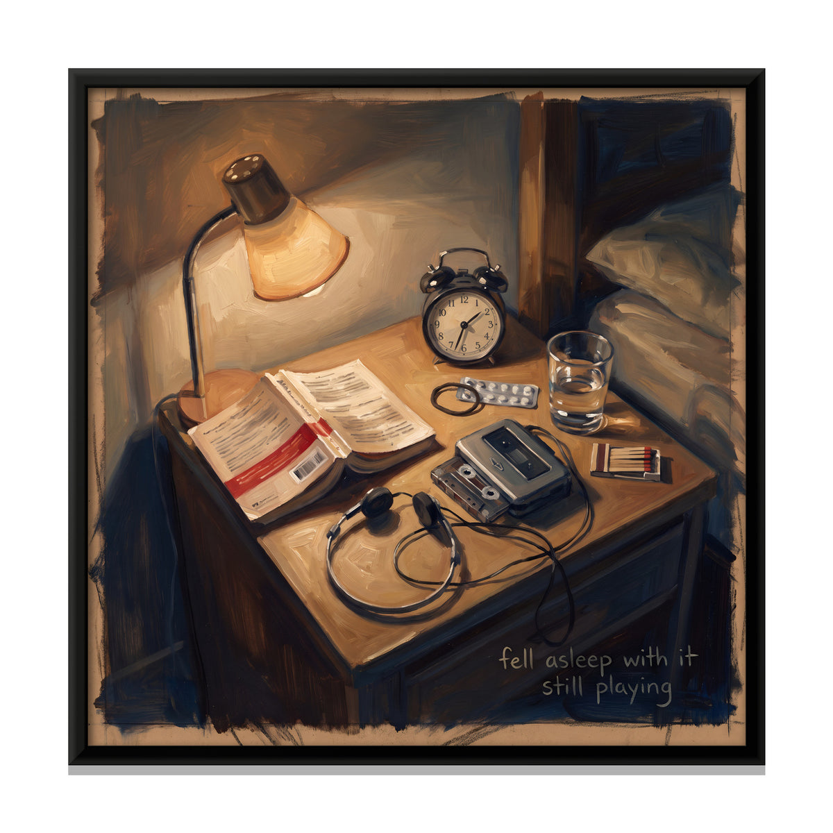 Bedside Table with Cassette Player - framed canvas print, front view
