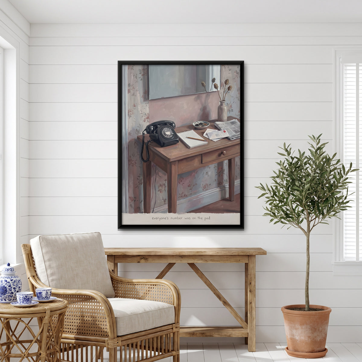 Rotary Telephone on a Hall Table - canvas art shown in a styled room