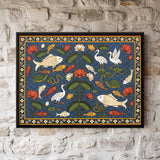 Lotus Pond with Fish and Cranes