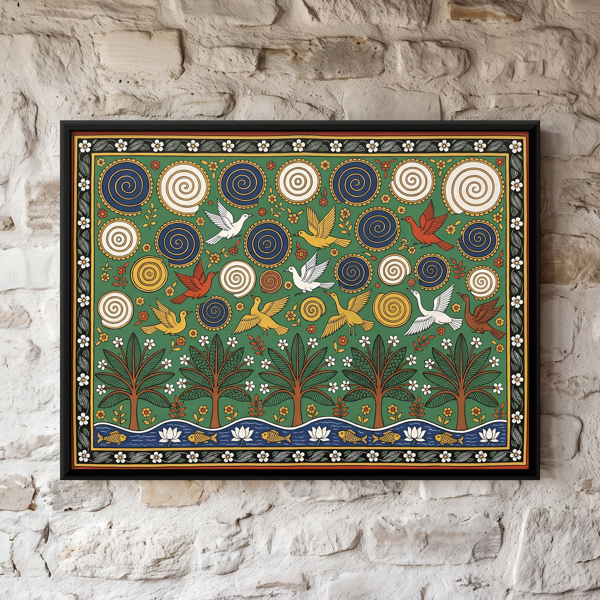 Birds Among the Clouds - framed canvas art hung on a wall