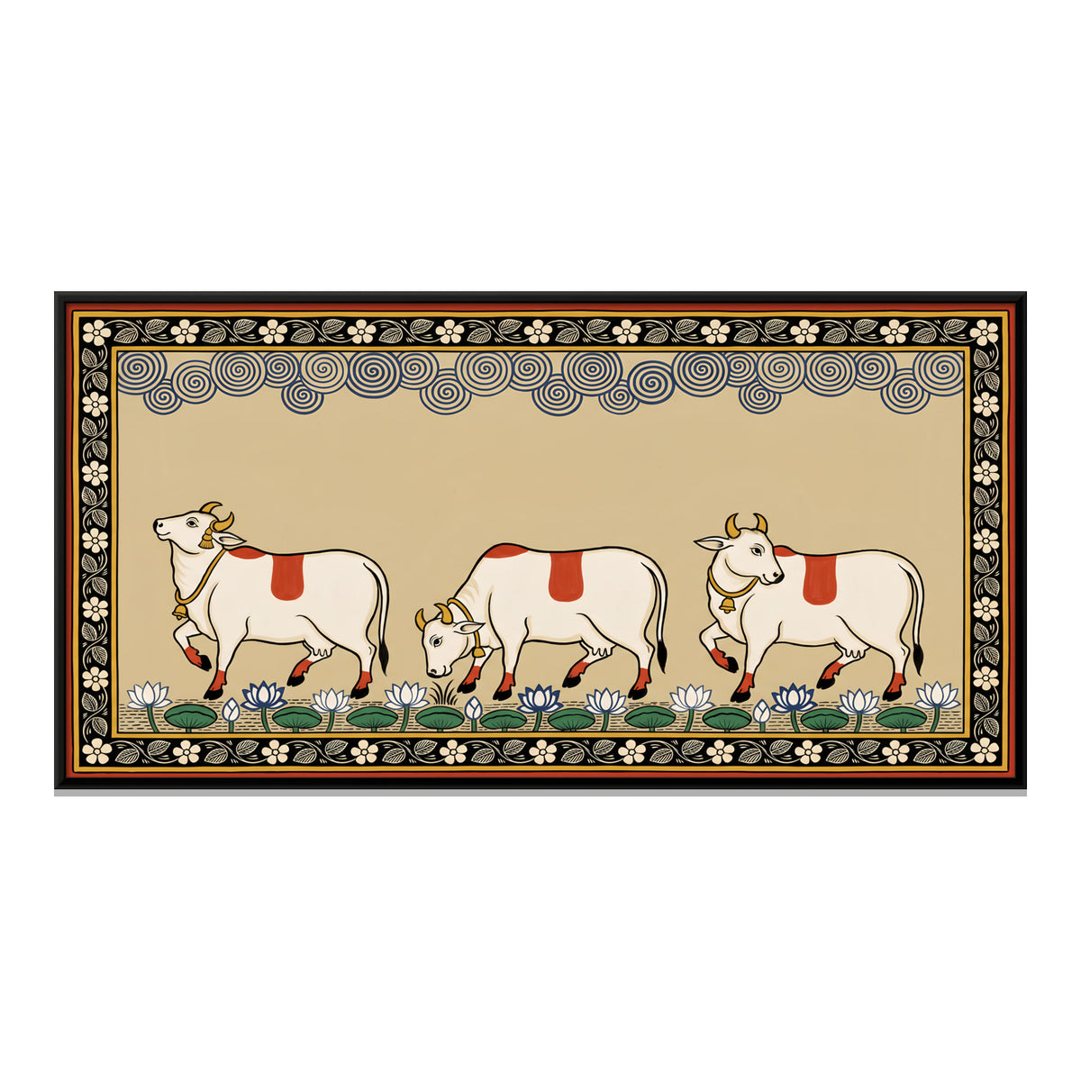 Three Cows in a Row - framed canvas print, front view