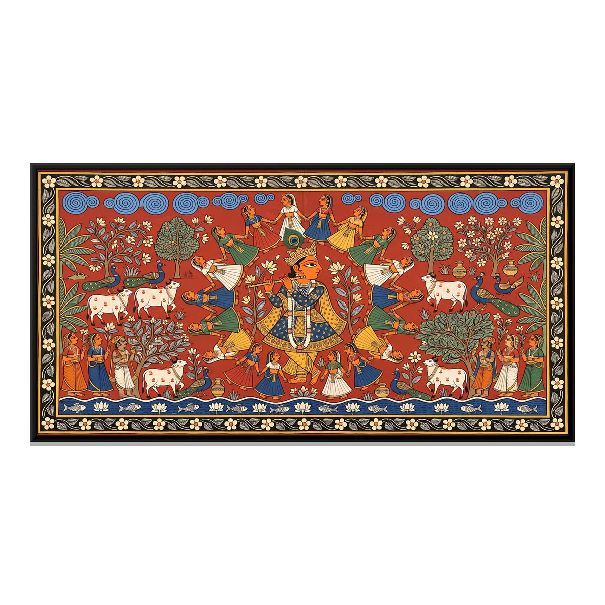 Krishna Raas Leela - framed canvas print, front view