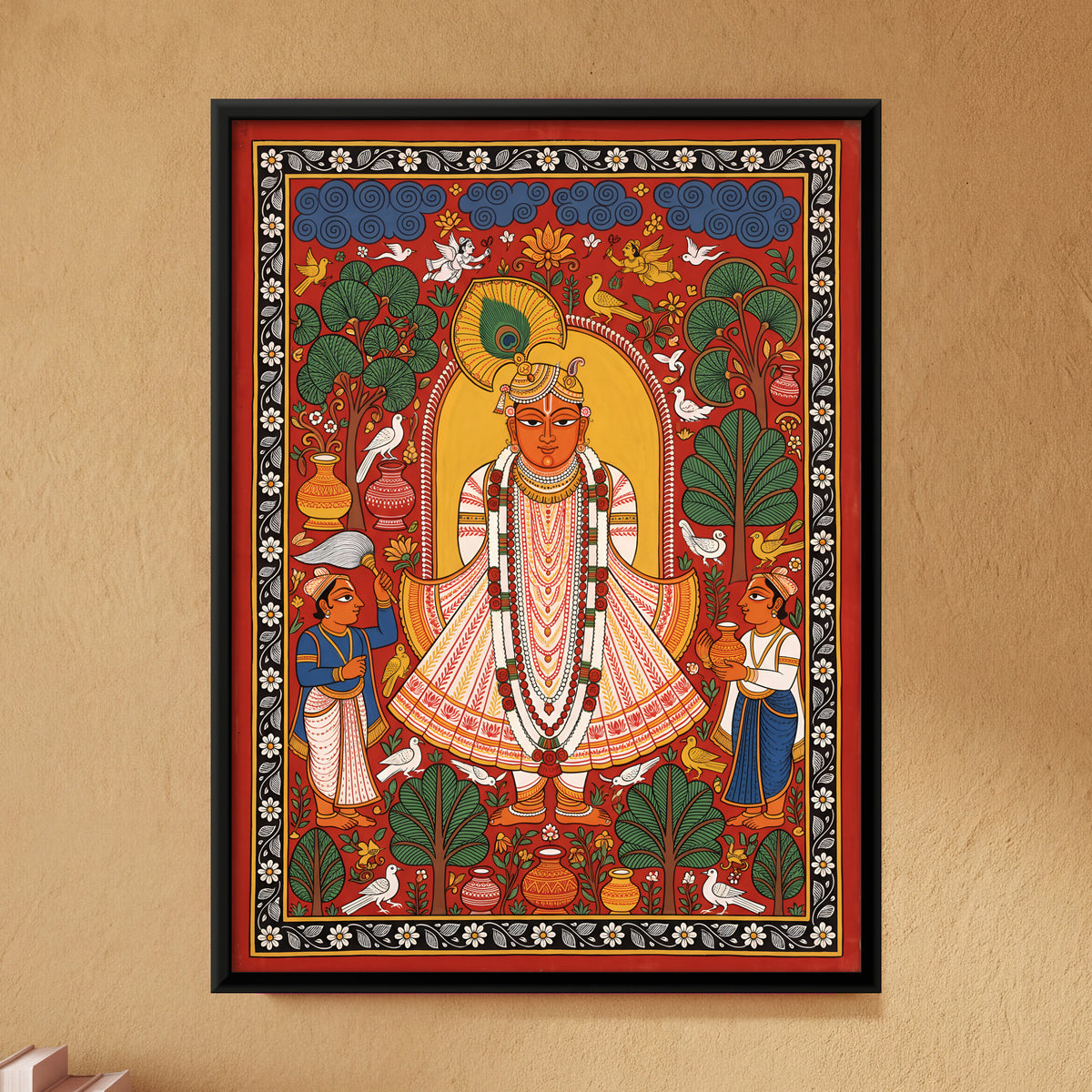 Shrinathji Darshan - framed canvas art hung on a wall