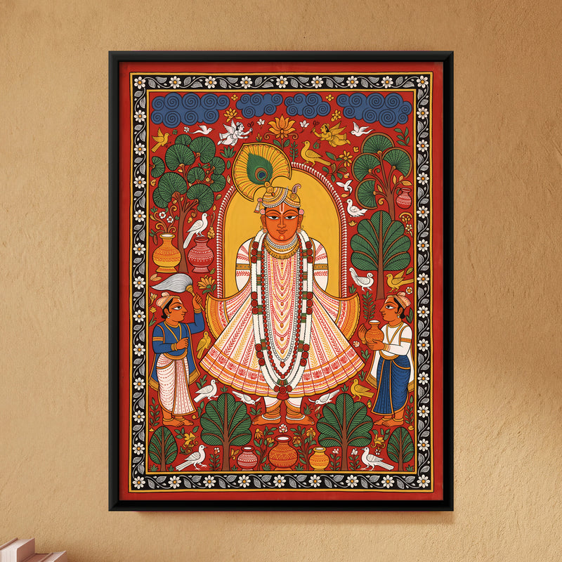 Shrinathji Darshan - framed canvas art hung on a wall