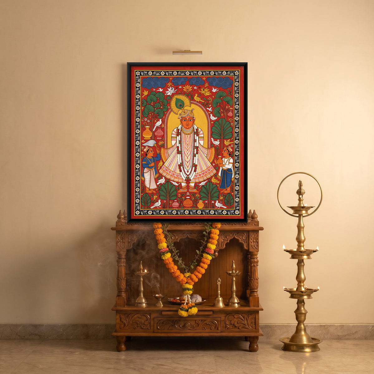 Shrinathji Darshan - canvas art shown in a styled room