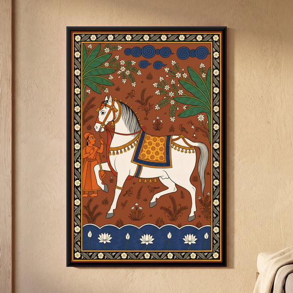 Adorned White Horse with an Attendant