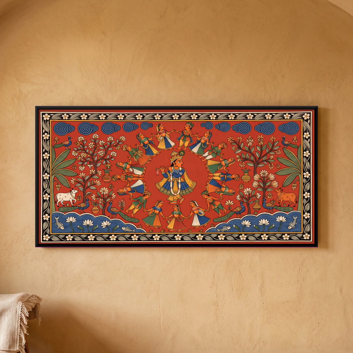Krishna Raas Leela - framed canvas art hung on a wall