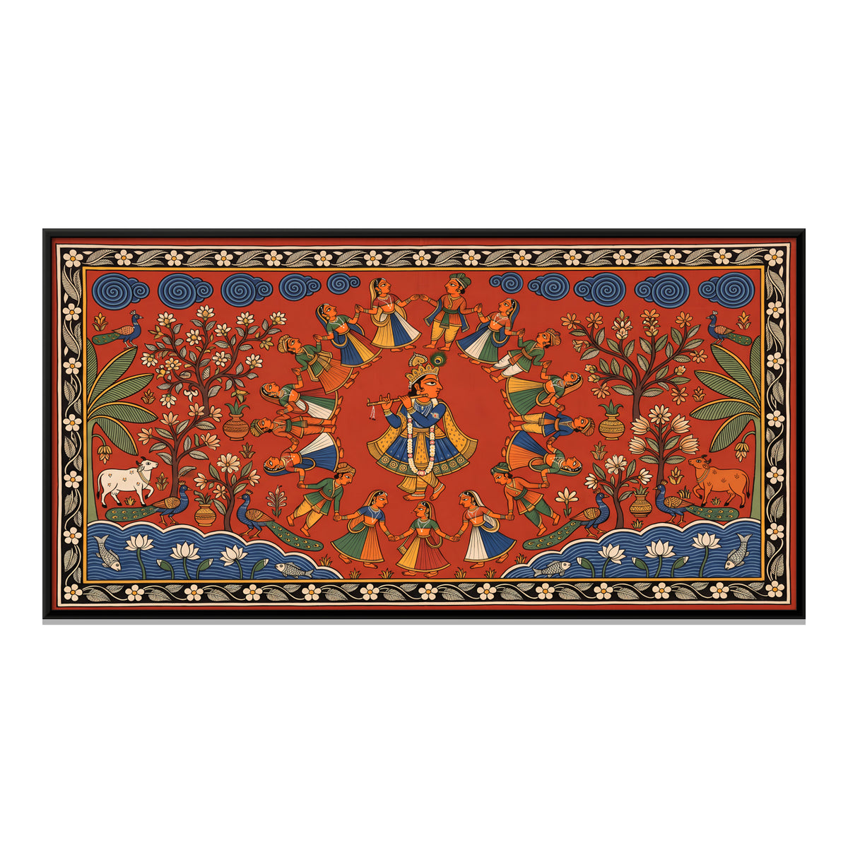 Krishna Raas Leela - framed canvas print, front view