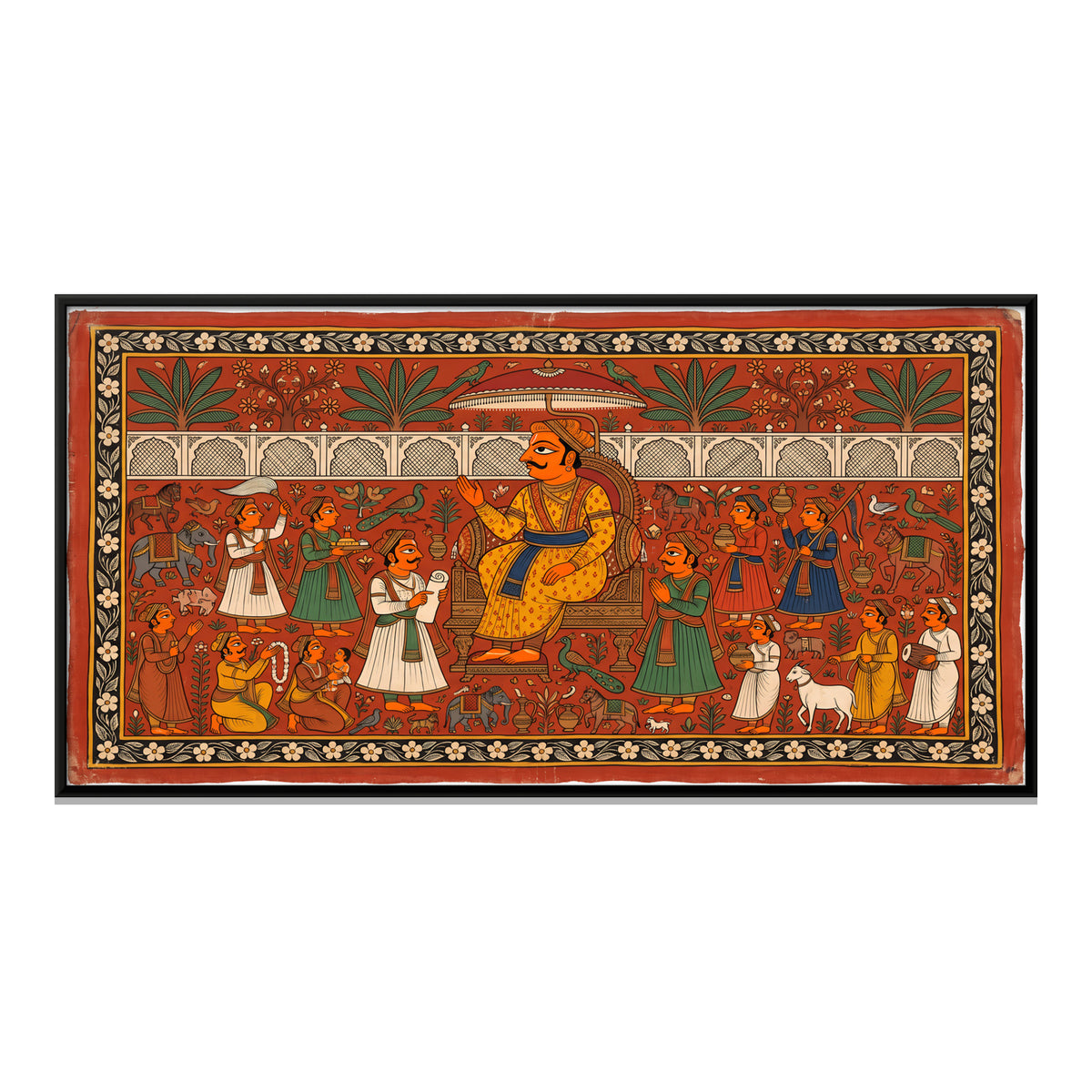 Raja in his Darbar - framed canvas print, front view