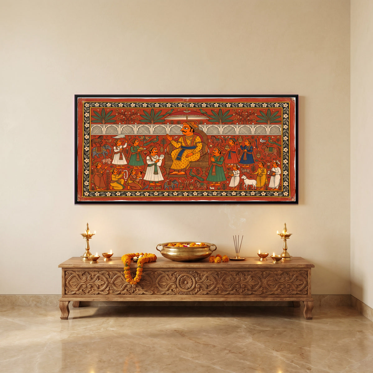 Raja in his Darbar - canvas art shown in a second room setting