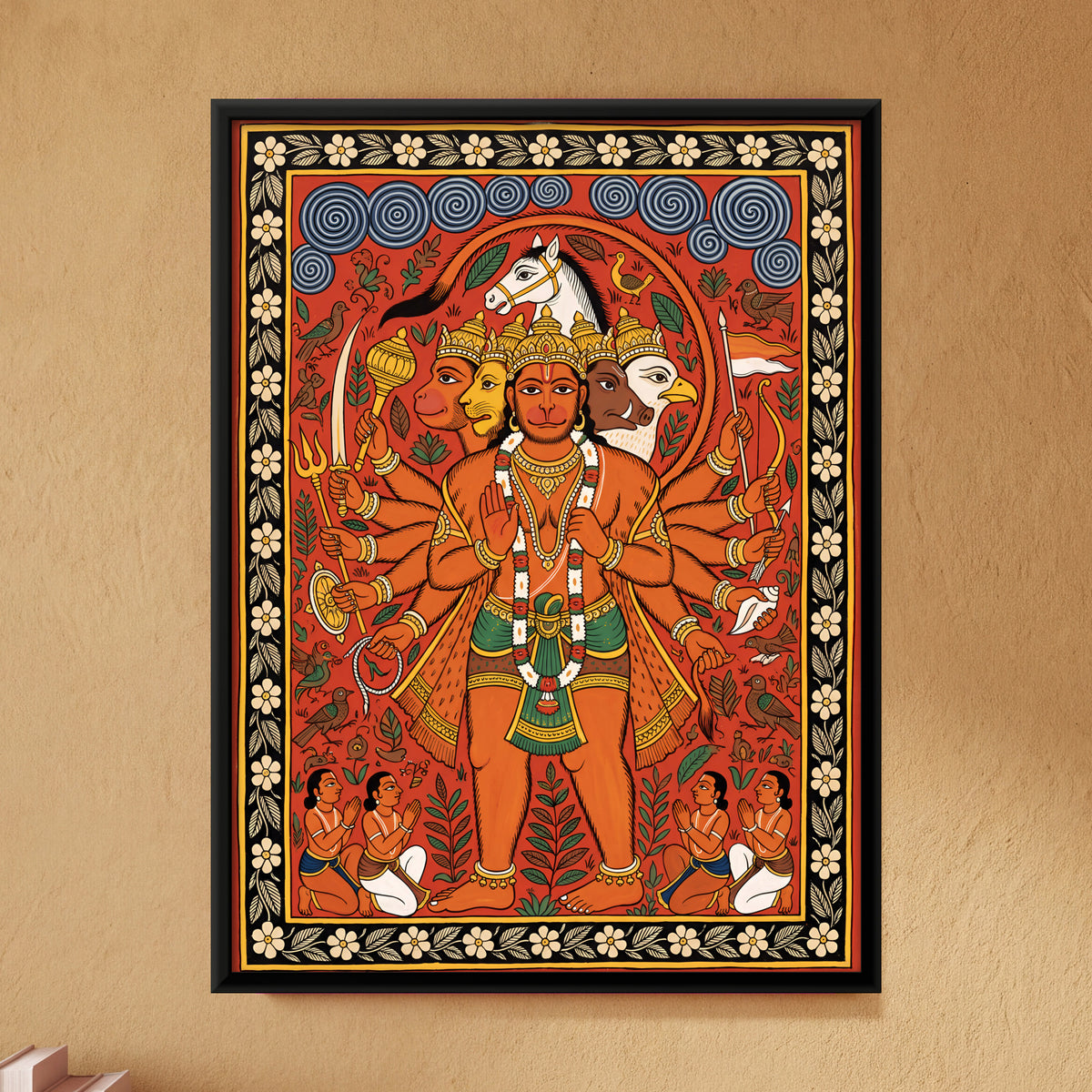 Panchmukhi Hanuman - framed canvas art hung on a wall