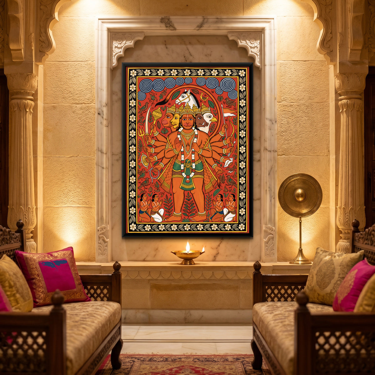 Panchmukhi Hanuman - canvas art shown in a second room setting