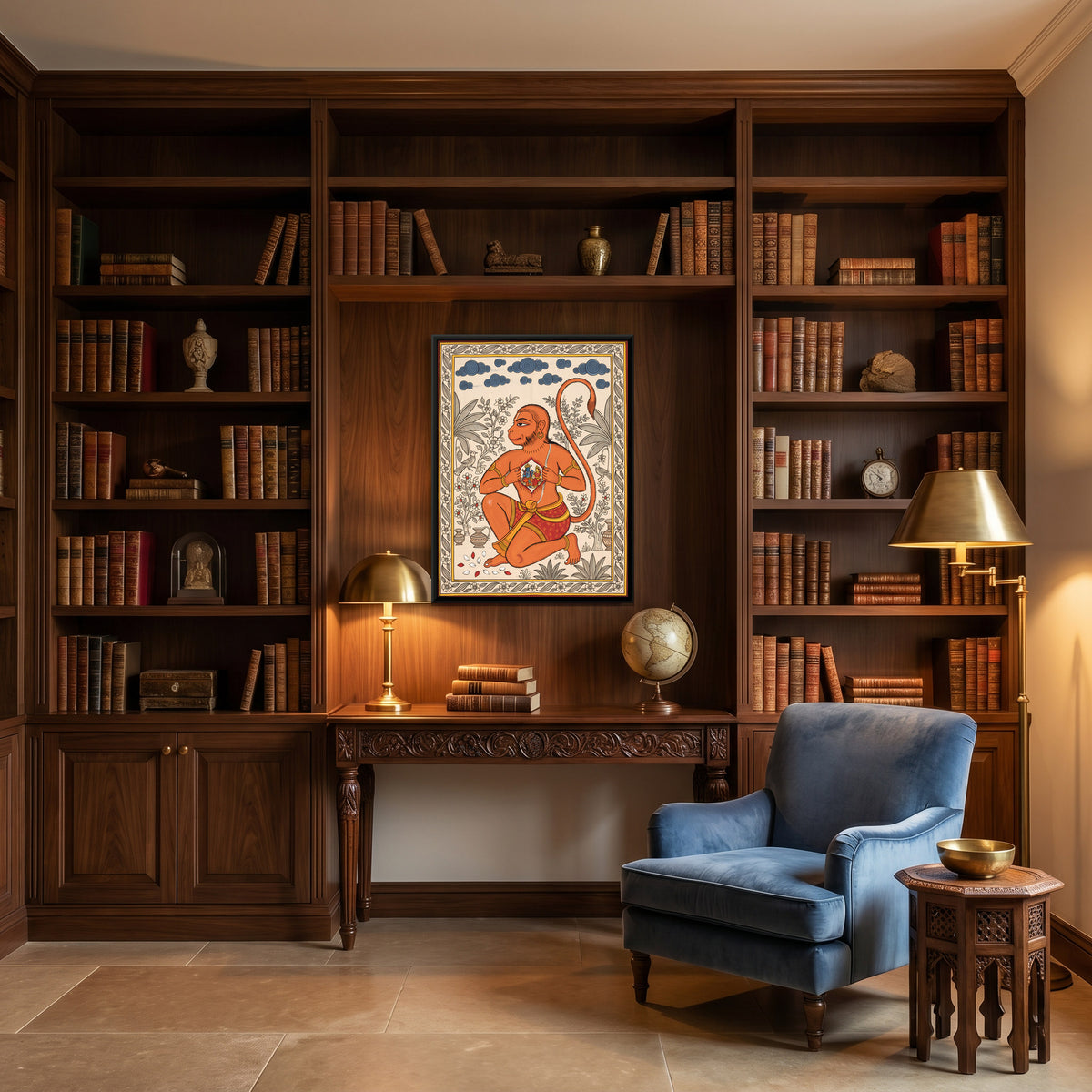 Rama and Sita in Hanuman's Heart - canvas art shown in a second room setting