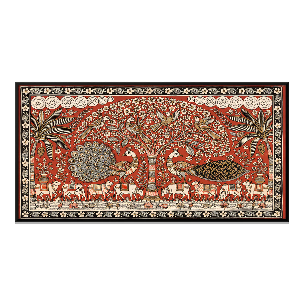 Tree of Life with Peacocks - framed canvas print, front view