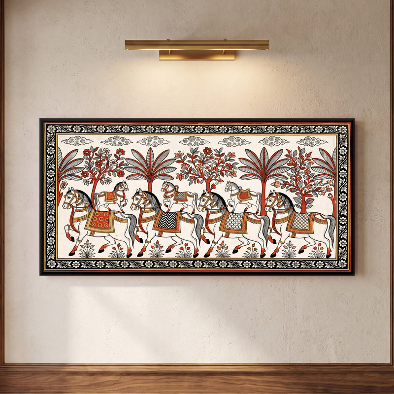 Seven Horses - framed canvas art hung on a wall