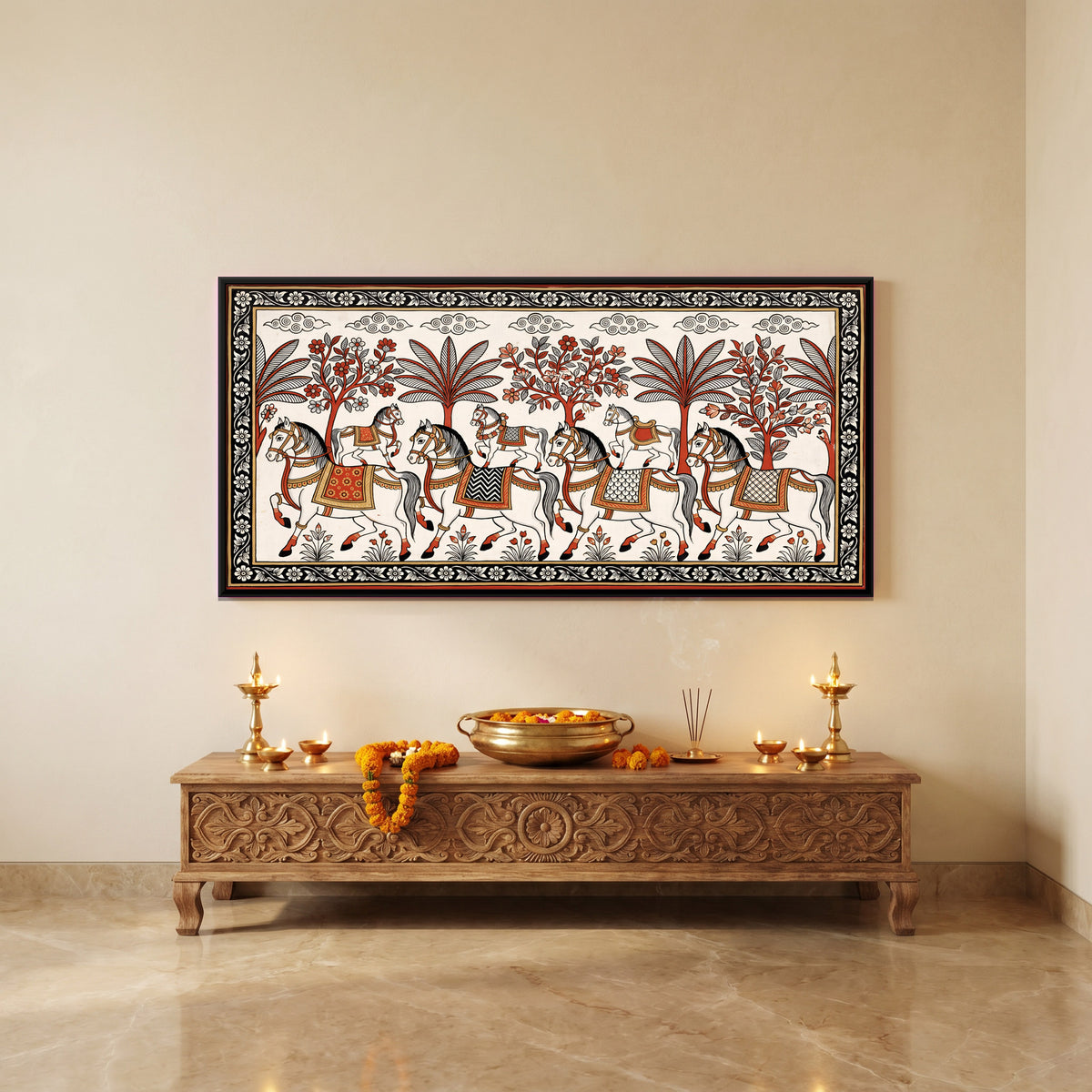Seven Horses - canvas art shown in a styled room