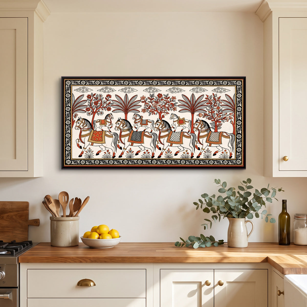 Seven Horses - canvas art shown in a second room setting