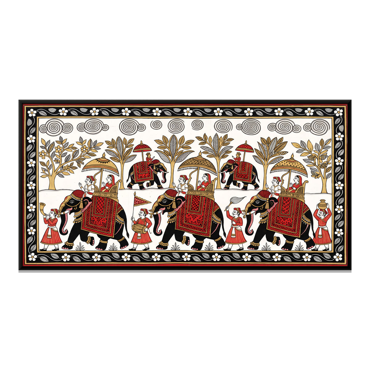 Royal Elephant Procession - framed canvas print, front view