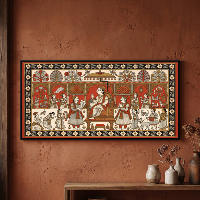 Royal Darbar Scene - framed canvas art hung on a wall