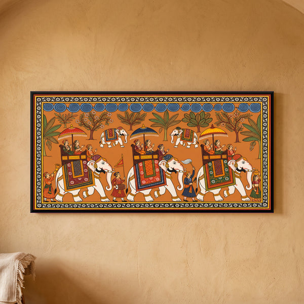 Royal Procession with Three Elephants