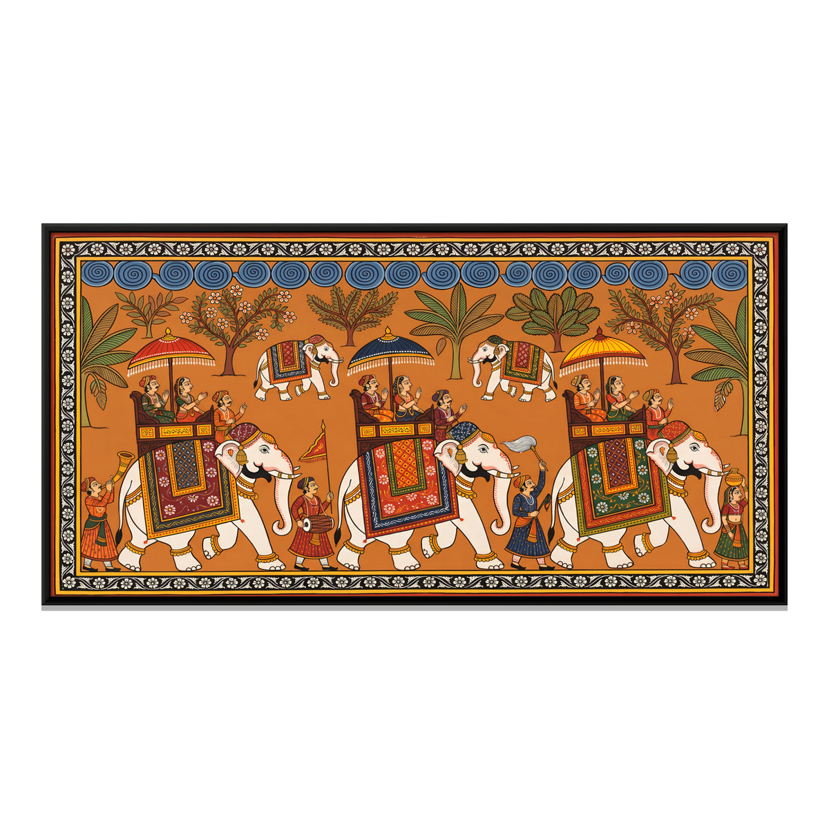 Royal Elephant Procession - framed canvas print, front view