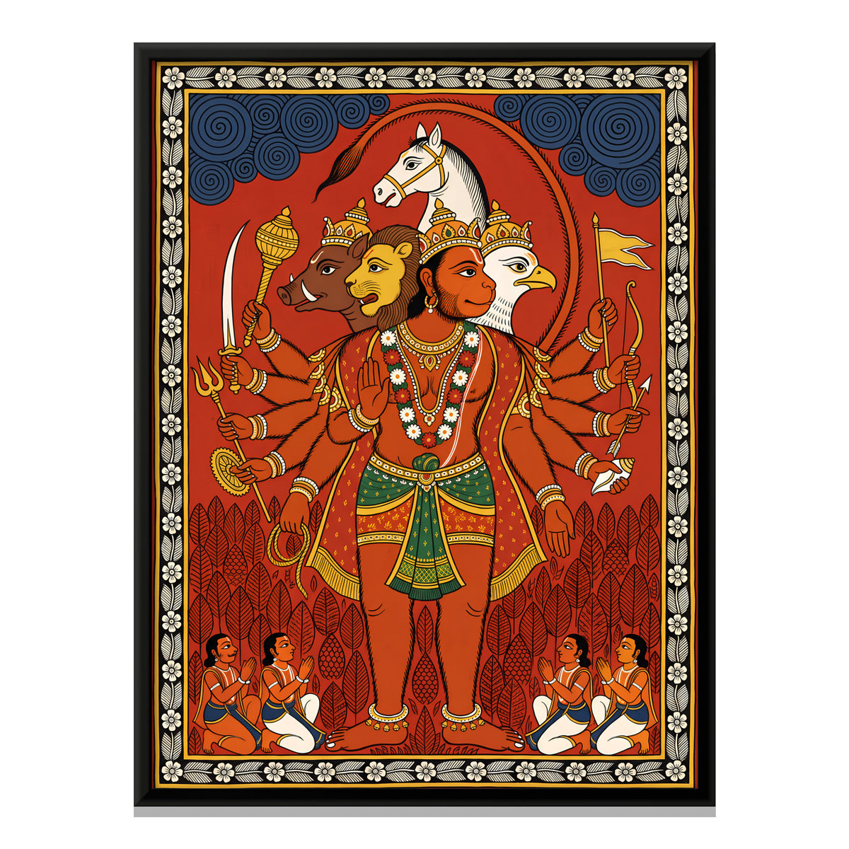 Panchamukhi Hanuman - framed canvas print, front view