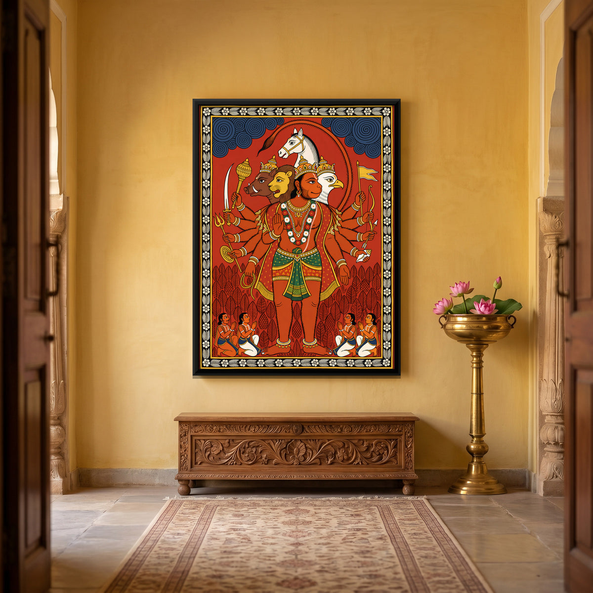 Panchamukhi Hanuman - canvas art shown in a styled room