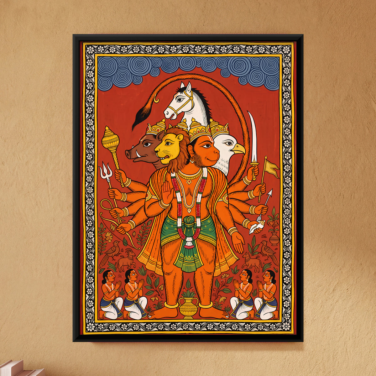 Panchamukhi Hanuman - framed canvas art hung on a wall