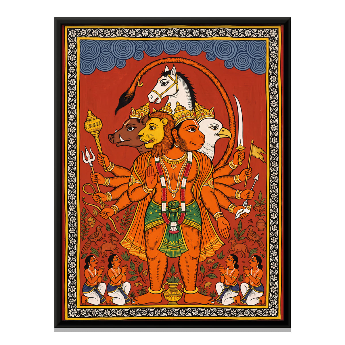 Panchamukhi Hanuman - framed canvas print, front view