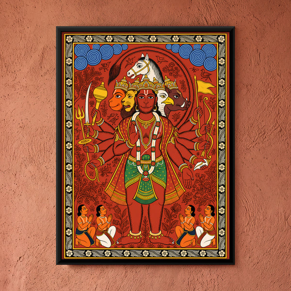 Ten-armed Panchamukhi Hanuman with Devotees in Coral, 4:3
