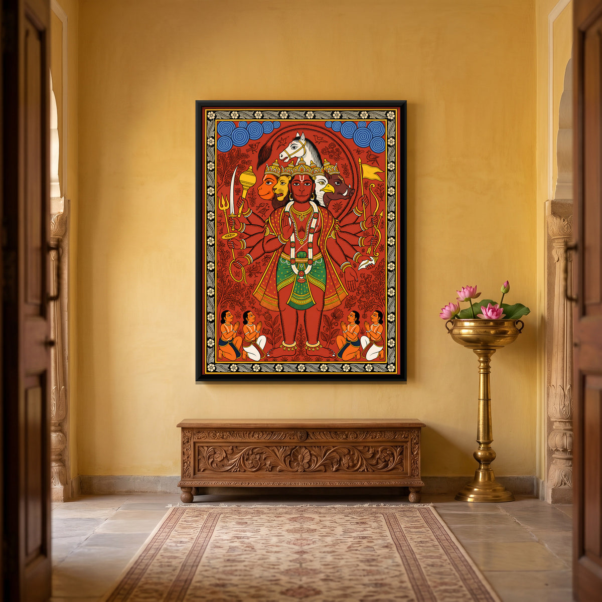 Panchamukhi Hanuman - canvas art shown in a styled room