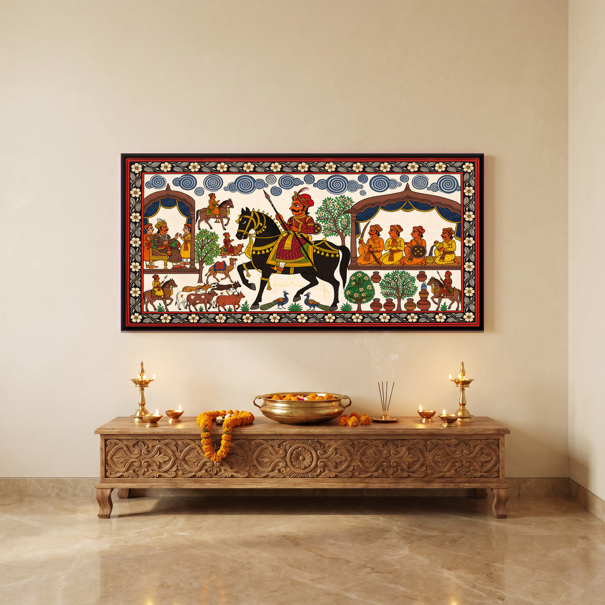 Pabuji Darbar - canvas art shown in a styled room