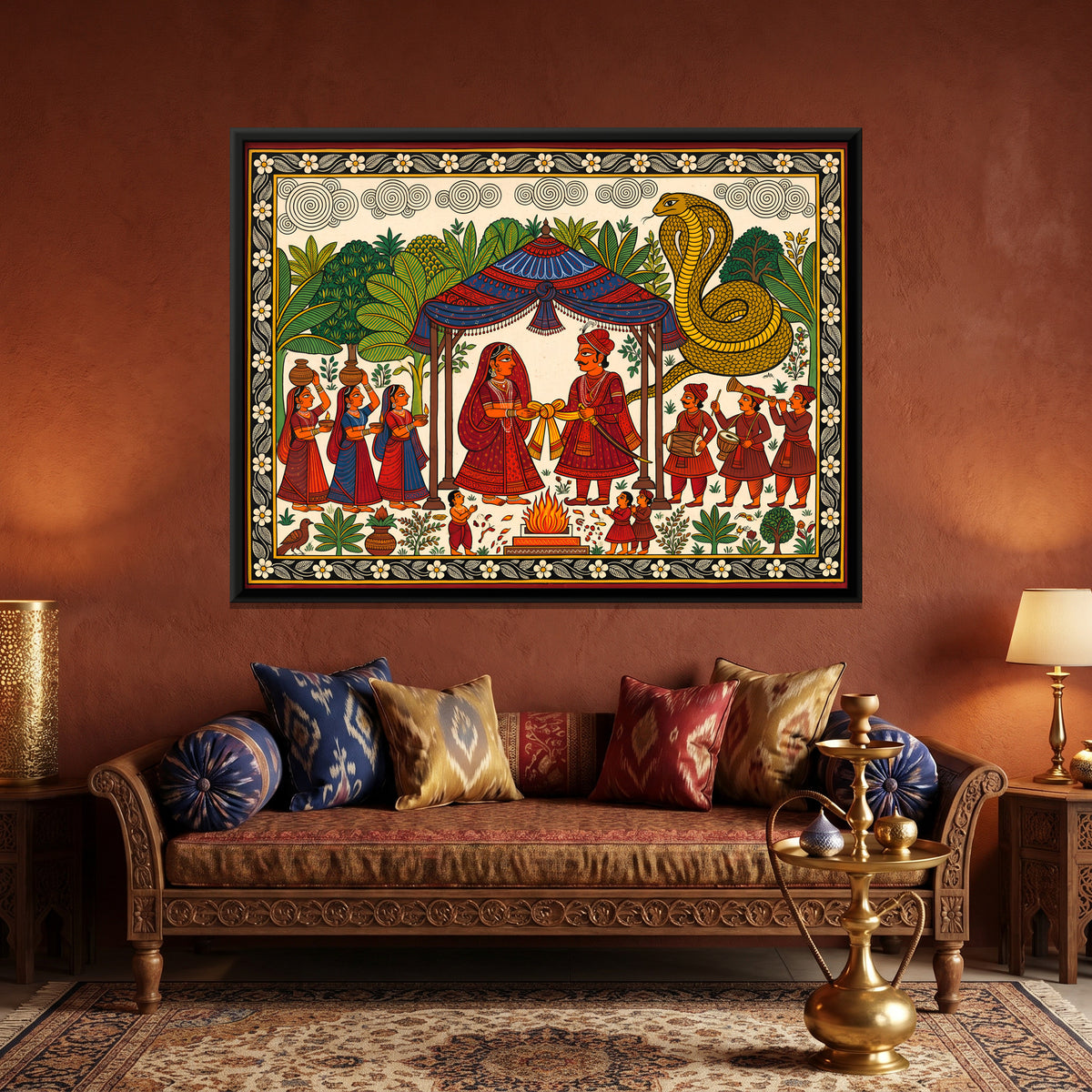 Gogaji's Wedding - canvas art shown in a styled room