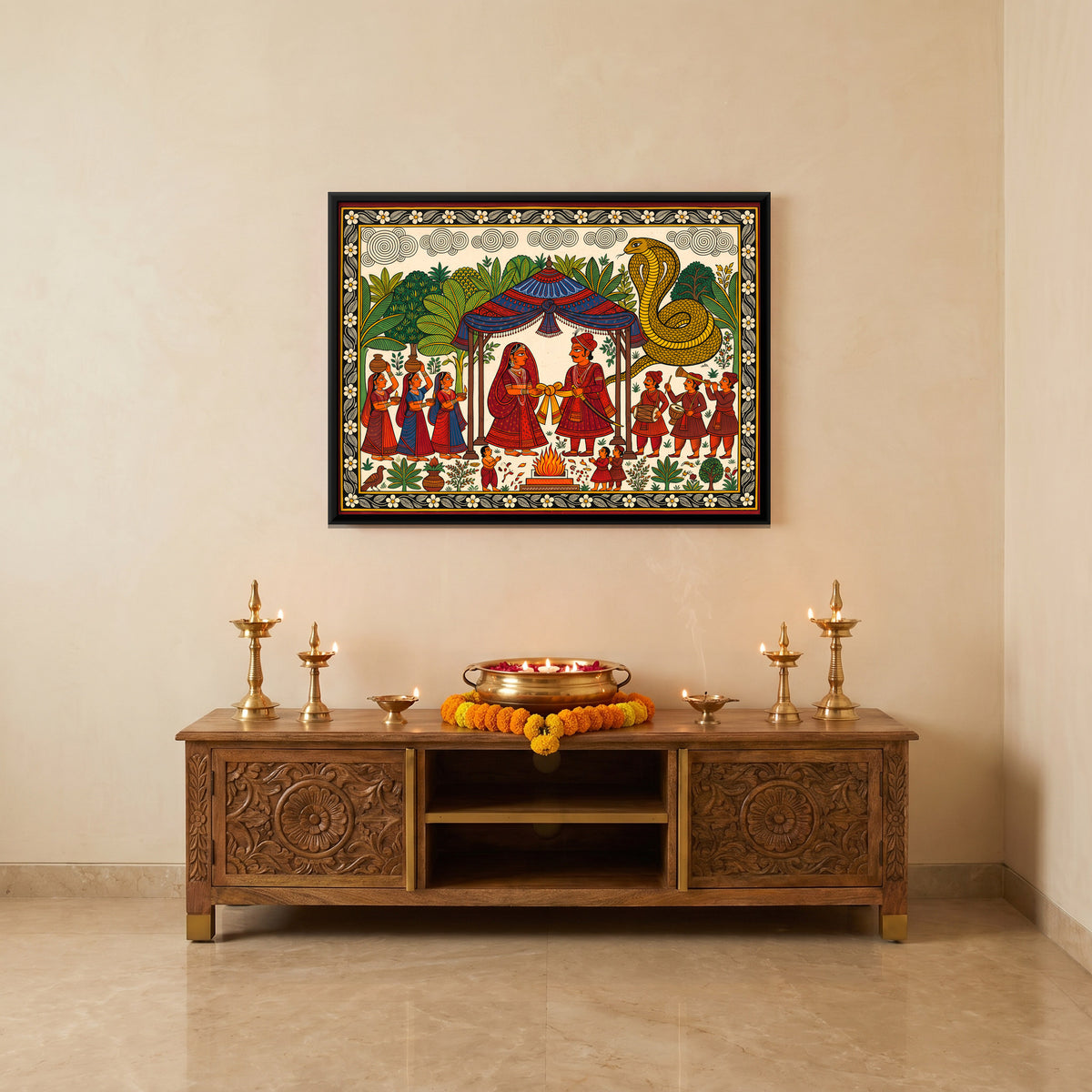 Gogaji's Wedding - canvas art shown in a second room setting