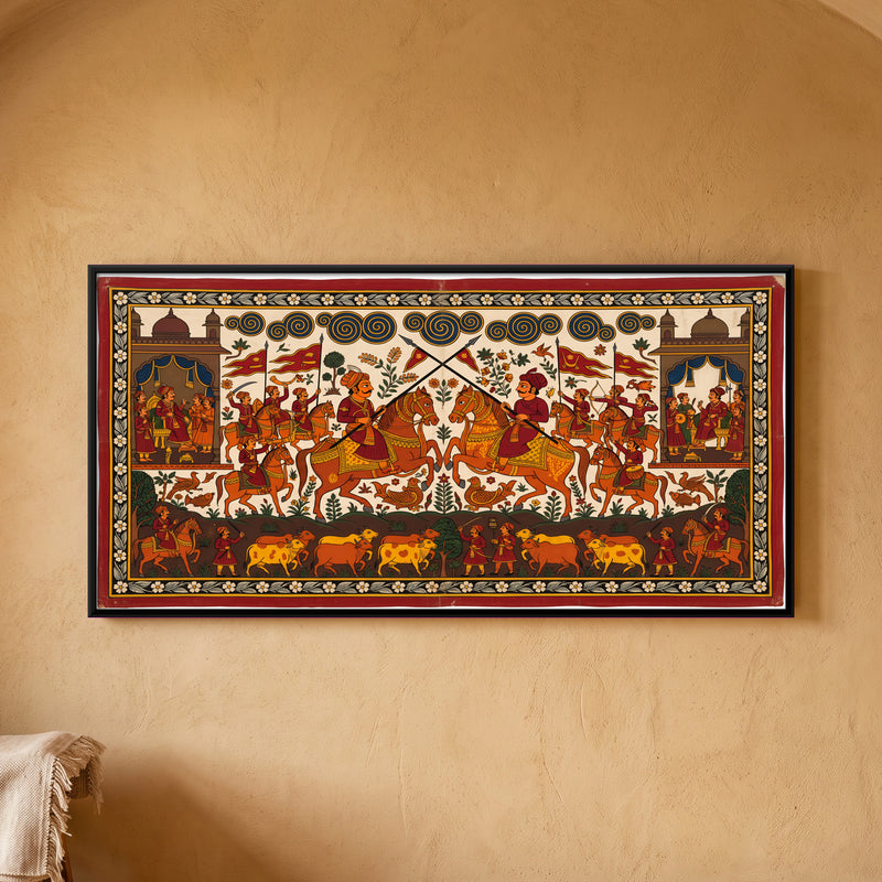 Battle Over the Cattle - framed canvas art hung on a wall